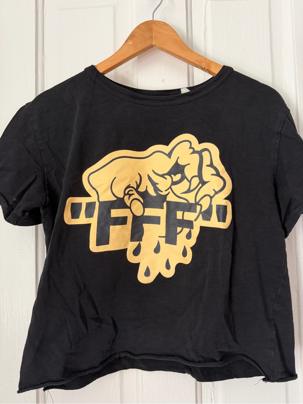 Black Graphic Tee with Yellow Off White Logo